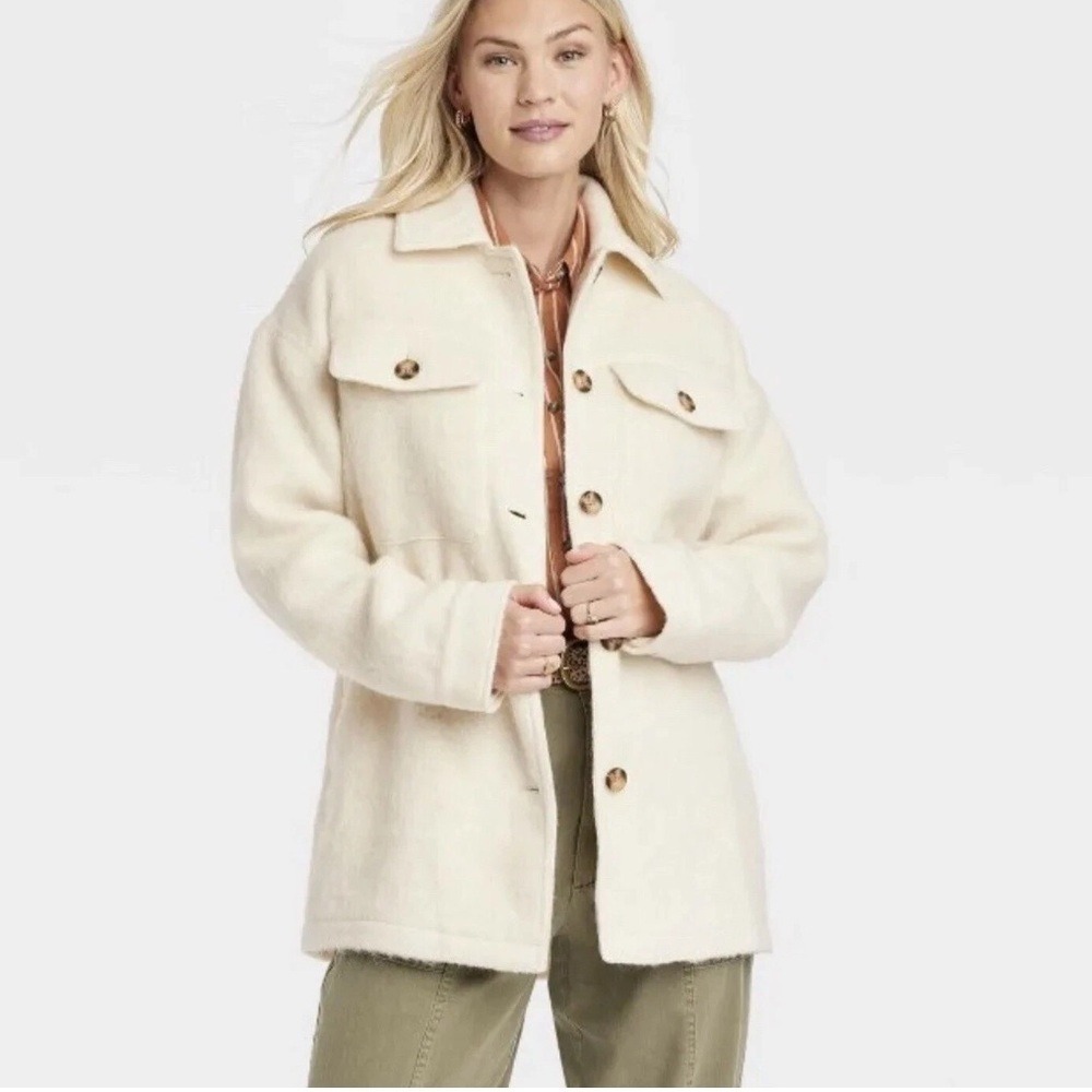 UNIVERSAL THREAD Brushed‎ Oversized Wool Blend Shacket White Sand, Large